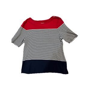 Croft & Barrow Women’s XL Red Navy White Striped Short Sleeve Knit Top